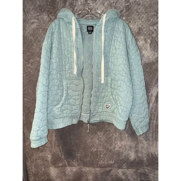 BDG Baby Blue Quilted Full Zip Hooded Sweater Women’s Small - Picture 3 of 8